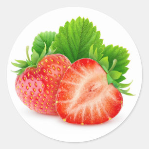 Cut strawberries with leaf classic round sticker
