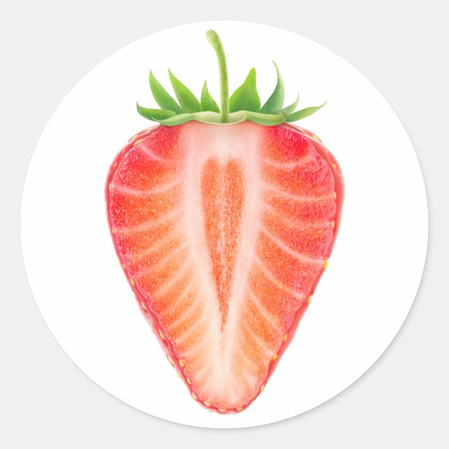 Cut strawberry classic round sticker (Front)