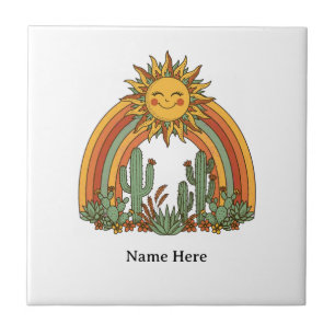 Cut sun rainbow cactus custom name coffe mug tile