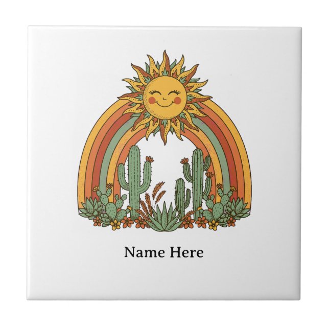 Cut sun rainbow cactus custom name coffe mug tile (Front)