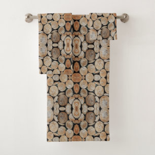 Cut Tree Branch Logs Stacked Pattern Photograph Bath Towel Set