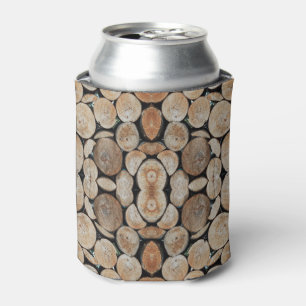 Cut Tree Branch Logs Stacked Pattern Photograph Can Cooler