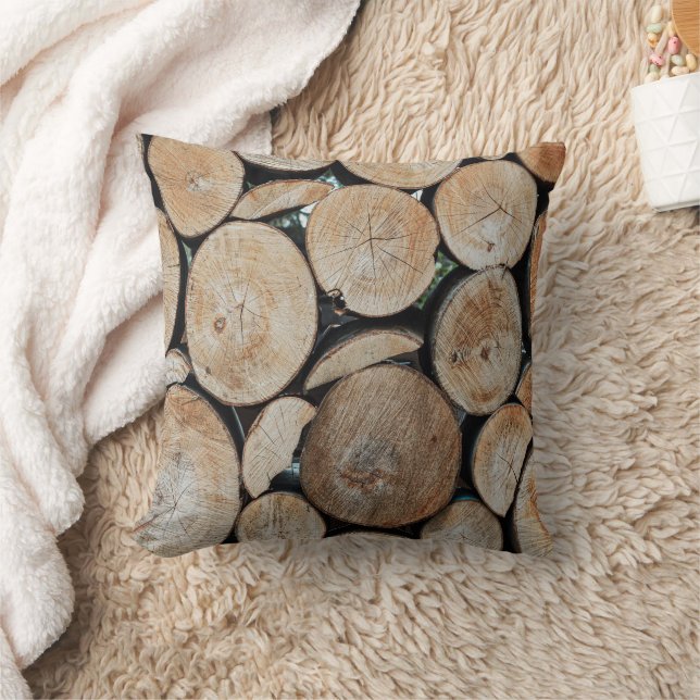 Cut Tree Branch Logs Stacked Pattern Photograph Cushion (Blanket)