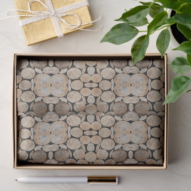 Cut Tree Branch Logs Stacked Pattern Photograph Tissue Paper (Gift)