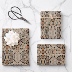 Cut Tree Branch Logs Stacked Pattern Photograph Wrapping Paper Sheet