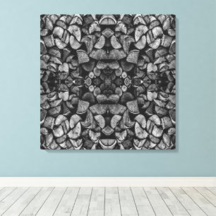 Cut Tree Logs Stacked Together Black & White Photo Canvas Print