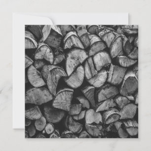 Cut Tree Logs Stacked Together Black & White Photo Card