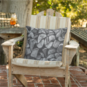 Cut Tree Logs Stacked Together Black & White Photo Cushion