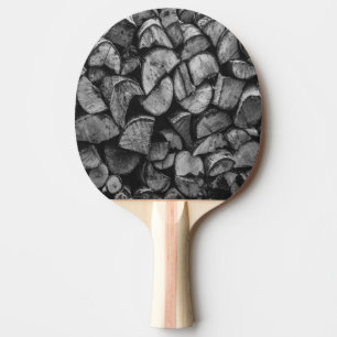 Cut Tree Logs Stacked Together Black & White Photo Ping Pong Paddle