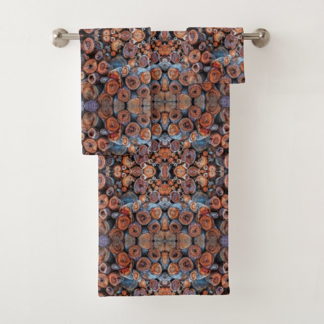 Cut Tree Logs Stacked Together Pattern Photograph Bath Towel Set (Insitu)