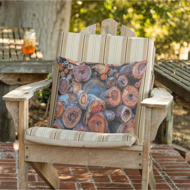 Cut Tree Logs Stacked Together Pattern Photograph Cushion (Chair)