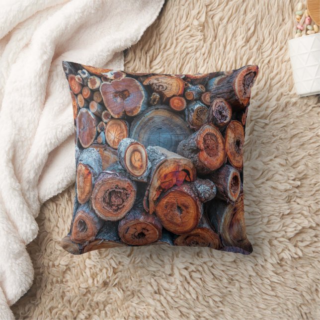 Cut Tree Logs Stacked Together Pattern Photograph Cushion (Blanket)