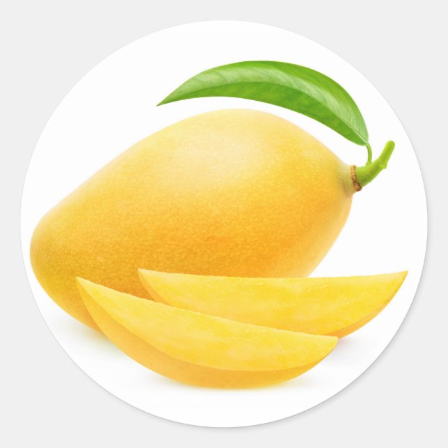 Cut yellow mango classic round sticker (Front)