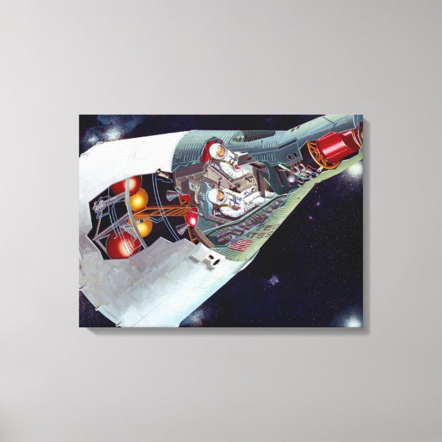 Cutaway A Two-Person Gemini Spacecraft In Flight. Canvas Print (Front)