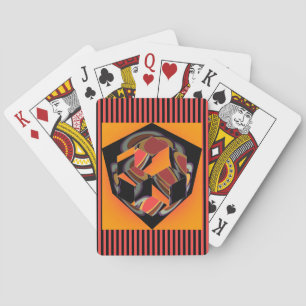 Cutaway Cube Red Black Stripes Playing Cards
