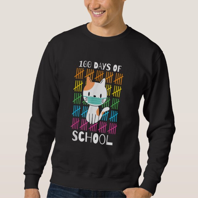 Cute 100 Days Of School Cat Face Mask Virtual Teac Sweatshirt (Front)