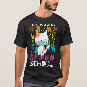 Cute 100 Days Of School Cat Face Mask Virtual Teac T-Shirt