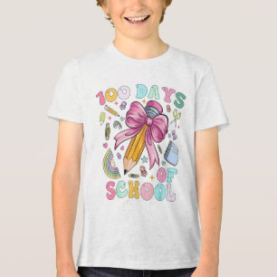Cute 100 Days Of School Girls Coquette Bow Teacher Tri-Blend Shirt
