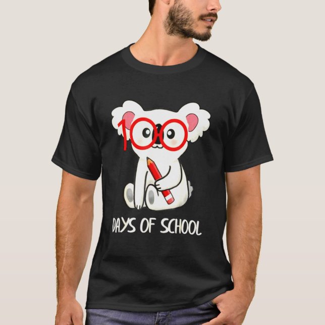 Cute 100 Days Of School Koala Animal Student Teach T-Shirt (Front)