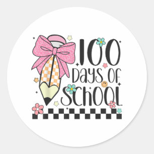 Cute 100 Days Of School Pencil Bow Teacher Student Classic Round Sticker