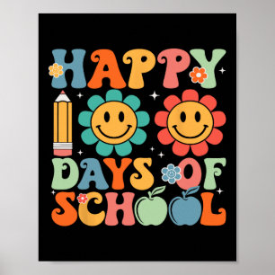 Cute 100 Days Of School Smiling Flowers Poster