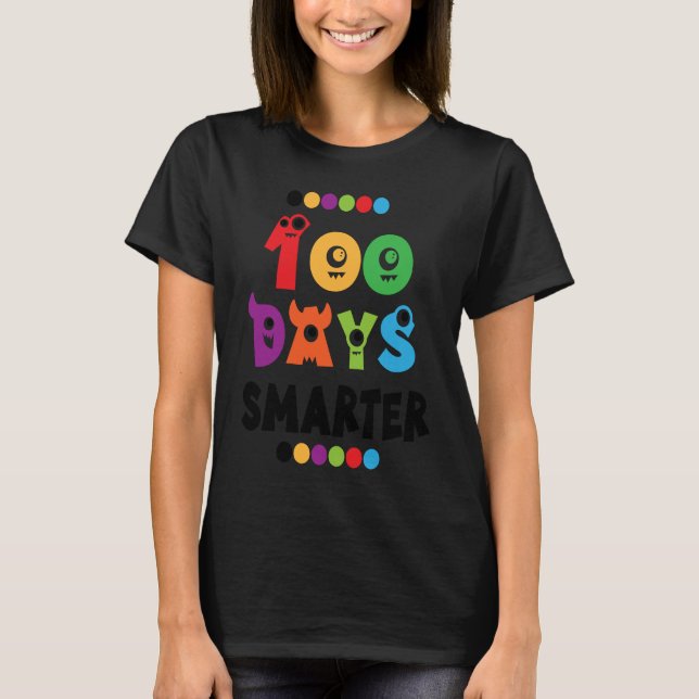 Cute 100 Days Smarter Fun School Monster Boys Girl T-Shirt (Front)
