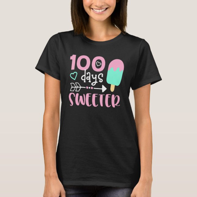 Cute 100 Days Sweeter Ice Cream 100th Day of Schoo T-Shirt (Front)