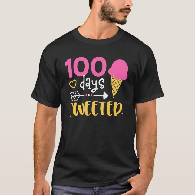 Cute 100 Days Sweeter Ice Cream Kids 100th Day of  T-Shirt (Front)