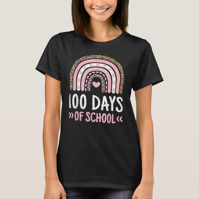 Cute 100th Day Of School 100 Days Leopard Rainbow  T-Shirt (Front)