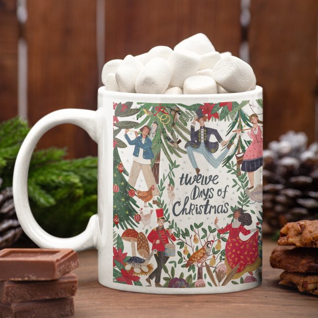 Cute 12 Days of Christmas Classic Illustration Coffee Mug (twelve Days of Christmas illustration traditional vintage retro Mug)