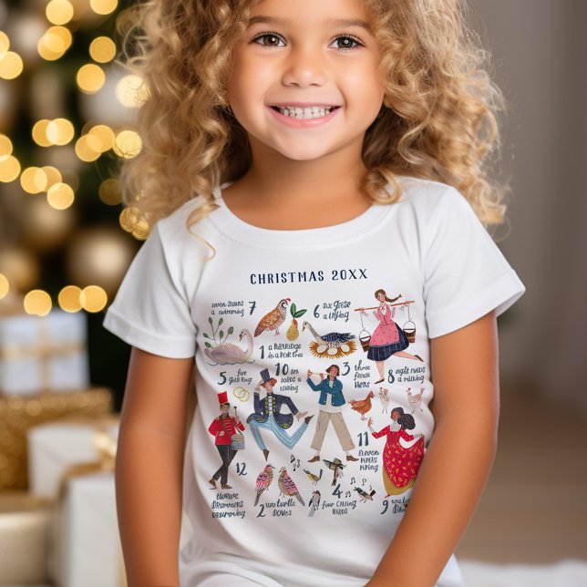 Cute 12 Days of Christmas Classic kids girl T-Shirt (Cute Custom Year 12 days of Christmas song traditional classic holiday t-shirt girl.)