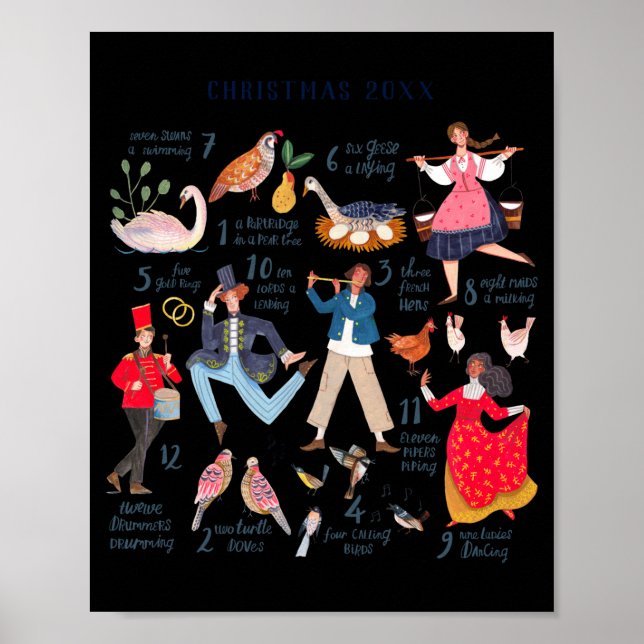 Cute 12 Days Of Christmas Clic Traditional  Poster (Front)