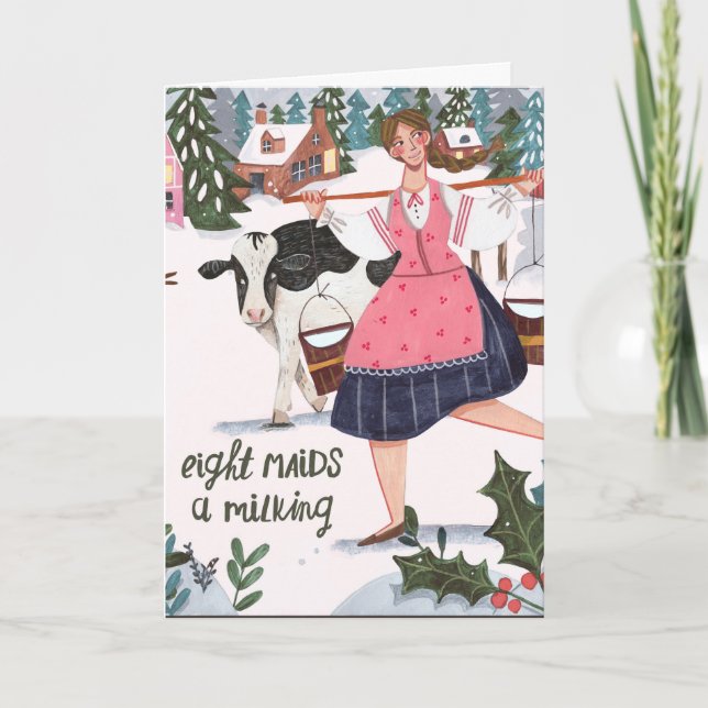 Cute 12 days of Christmas eight maids a milking Card (Front)