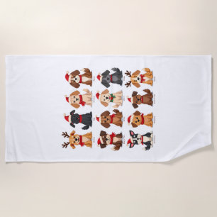 Cute 12 Dogs Xmas Funny Dog Lovers Christmas Dog M Beach Towel