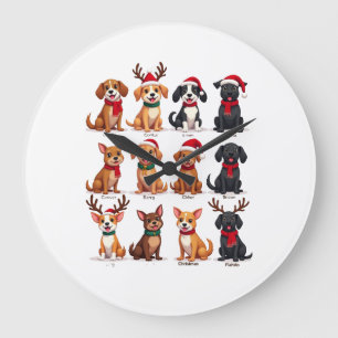 Cute 12 Dogs Xmas Funny Dog Lovers Christmas Dog M Large Clock