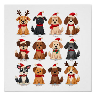 Cute 12 Dogs Xmas Funny Dog Lovers Christmas Dog M Poster