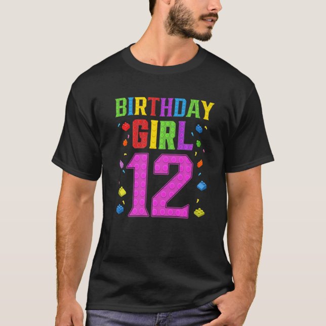 Cute 12th Birthday  12 Years Old Block Building Gi T-Shirt (Front)