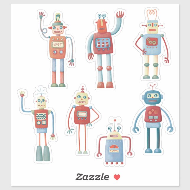 Cute 1950s Style Retro Vintage Robots (Fun retro robot stickers.  Original art by Nic Squirrell. )