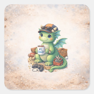 Cute #1 Dad Dragon Square Sticker