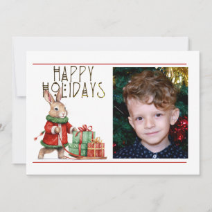 Cute 1 Photo HAPPY HOLIDAYS CHRISTMAS RABBIT Holiday Card