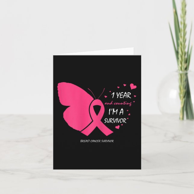 Cute 1 Year Breast Cancer Free Pink Survivor Gifts Card (Front)