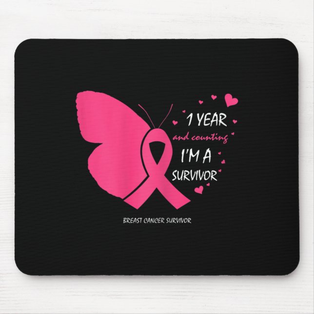 Cute 1 Year Breast Cancer Free Pink Survivor Gifts Mouse Pad (Front)