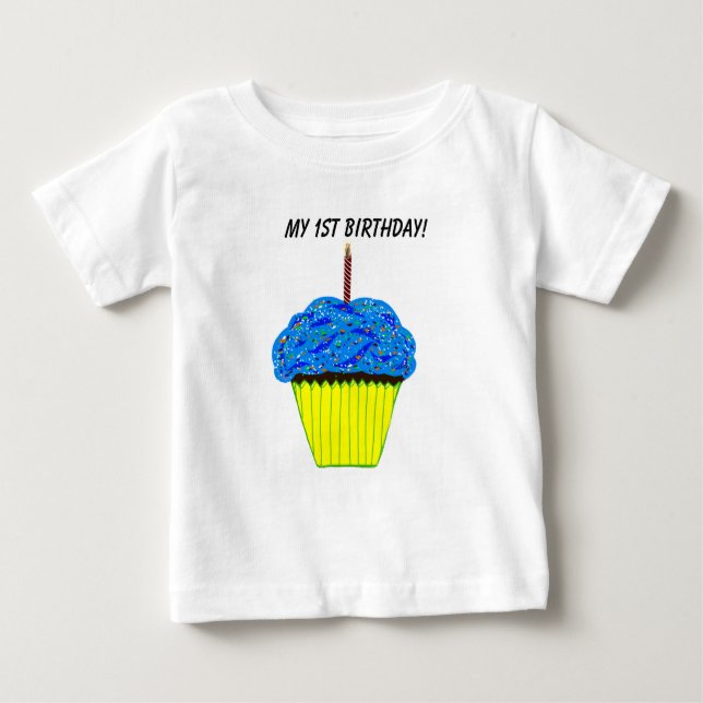 Cute 1st Birthday Blue Cupcake Infant T-Shirt (Front)