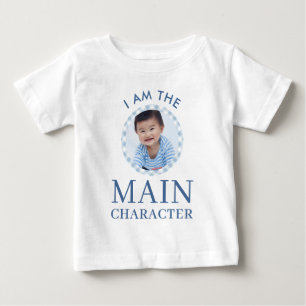 Cute 1st Birthday Blue Main Character Photo Baby T-Shirt