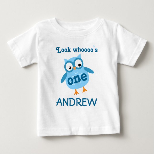 Cute 1st Birthday Boy Owl Blue A01 Baby T-Shirt (Front)