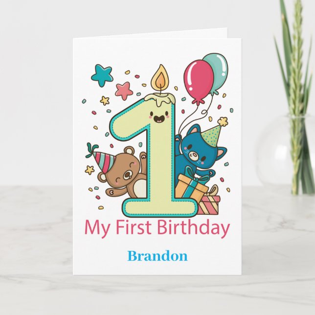 Cute 1st Birthday Panda Personalised Card (Front)