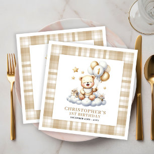 Cute 1st Birthday Party Teddy Bear Gold Napkins