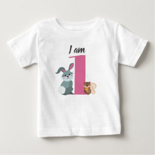 Cute 1st Birthday Pink Squirrel Bunny Baby T-Shirt