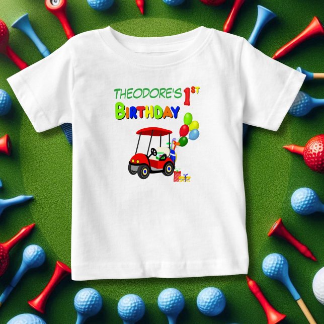 Cute 1st Birthday Red Golf Cart Boy's Baby T-Shirt (Creator Uploaded)