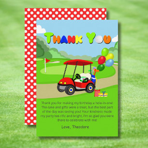 Cute 1st Birthday Red Golf Cart Boy's Thank You Card